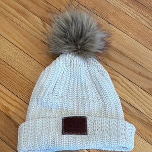 Love Your Melon Cream Knit Beanie with Faux Fur Pom